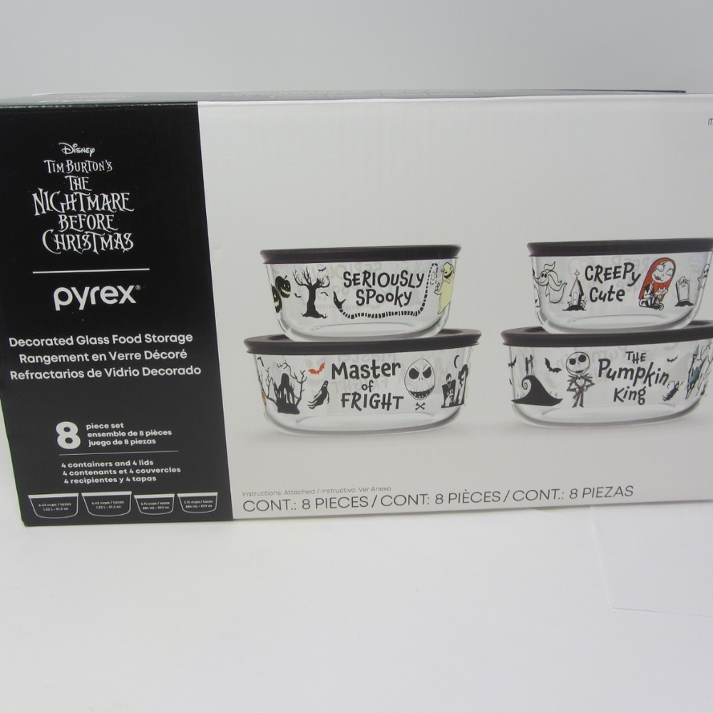 PYREX Disney NIGHTMARE BEFORE CHRISTMAS Limited Ed. 8 pc set 4 bowls 4 lids New